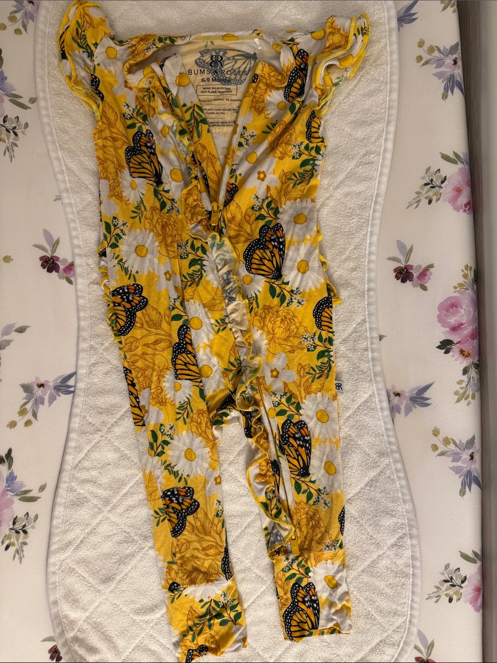 Bums & Roses Yellow Floral & Butterfly Romper